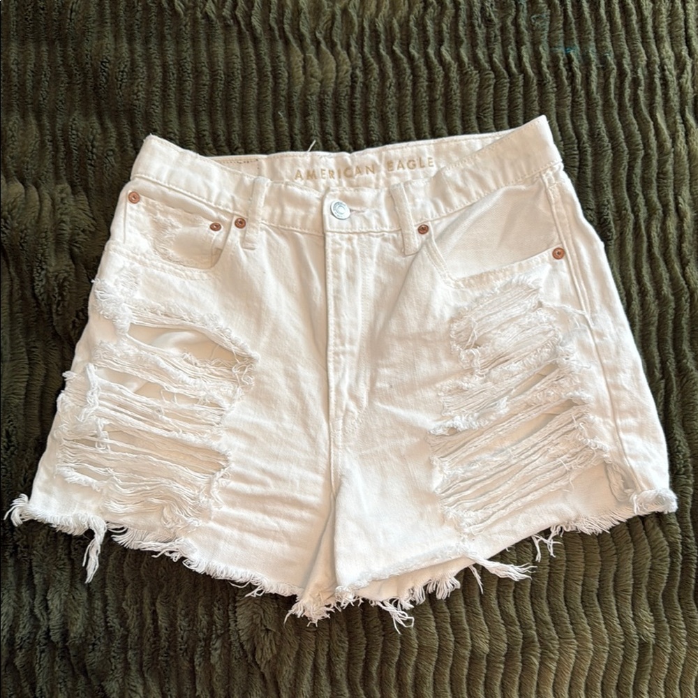 American Eagle Outfitters Women's White Distressed Jean Shorts